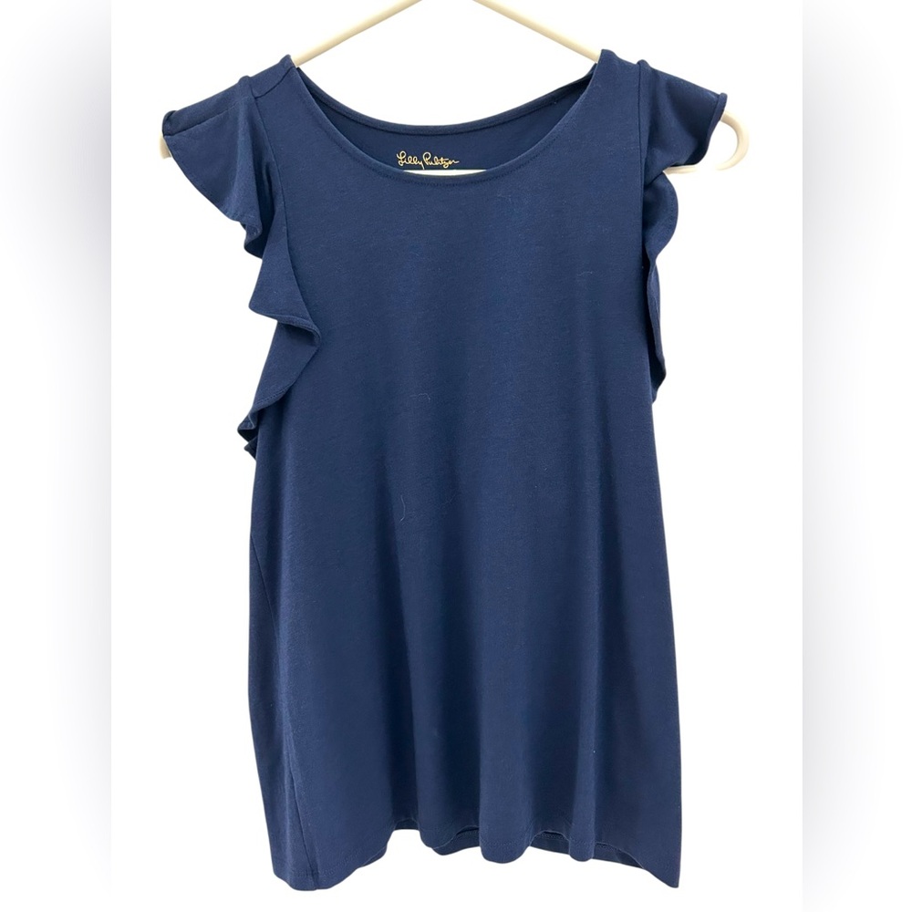 LILLY PULITZER Deep Blue Ruffle Sleeve Top
Size XS
